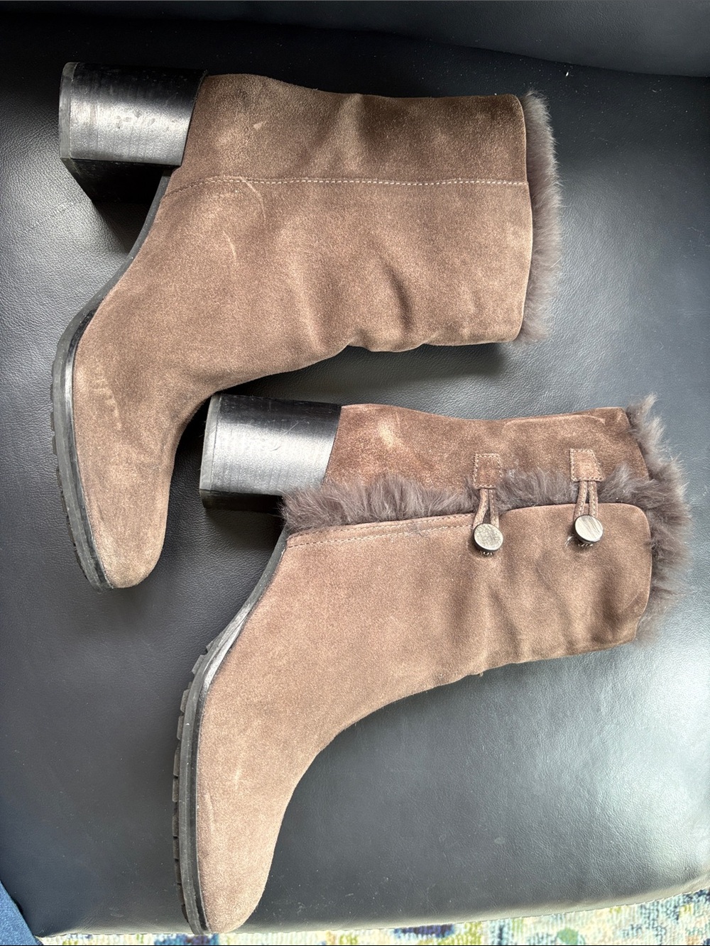 Aquatalia Brown Suede Shearling Trim Ankle Boots. Sz 8.5 women’s.